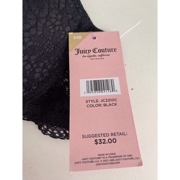 Juicy Couture Sexy Push Up Bra Size 34B Black Lace JC2210C Padded NEW - Picture 3 of 9